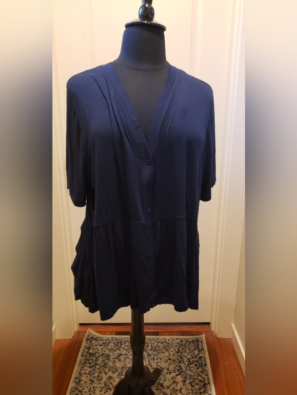 Justify Navy Button-Front V-Neck Lightweight Tunic